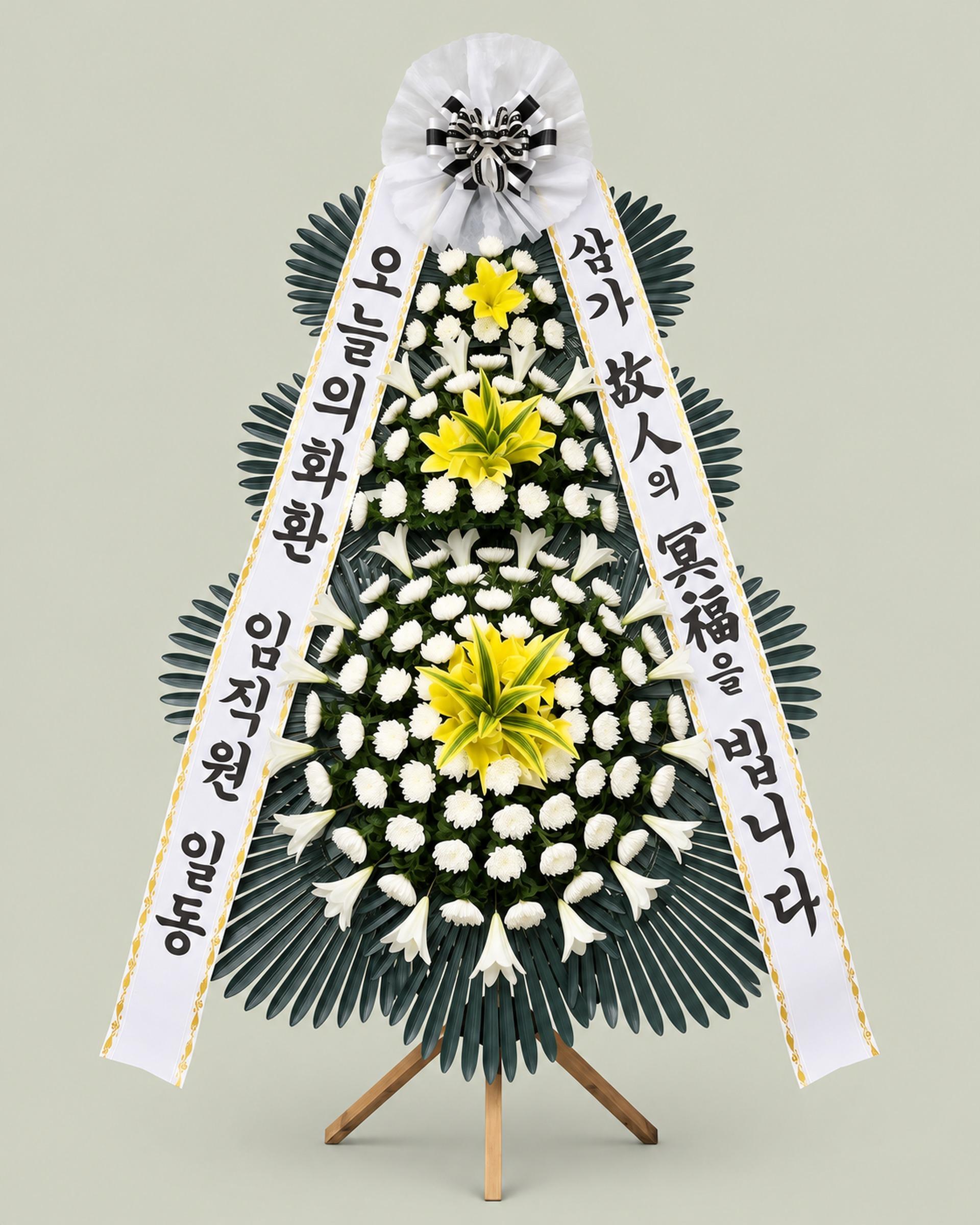 근조 3단화환 기본 — 꽃을 더 채운 3단 구성, 무료배송, 리본 문구 무료