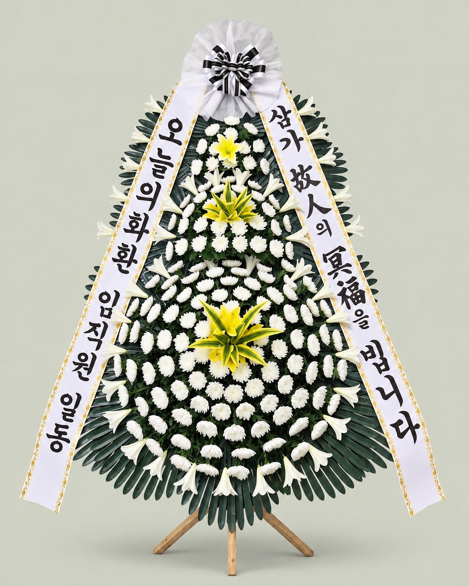 근조 3단화환 최고급 — 가장 풍성한 3단 구성, 무료배송, 리본 문구 무료